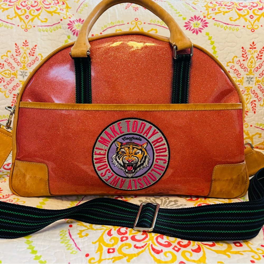 Consuela Pink and Blue Satchel with Vibrant Design